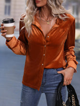 Solid Button Front Velvet Shirt